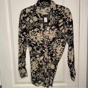Fashion Nova Black & White Floral Front Tie Top - Size Small - New with Tags